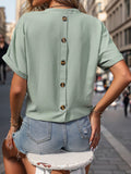 Pocketed Notched Short Sleeve Blouse - Trendsi