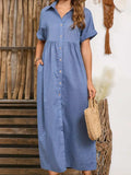 Slit Collared Neck Short Sleeve Midi Dress - Trendsi - Flyclothing LLC