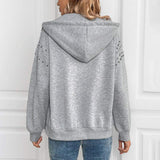 Perfee Rhinestone Zip Up Long Sleeve Hoodie - Trendsi - Flyclothing LLC