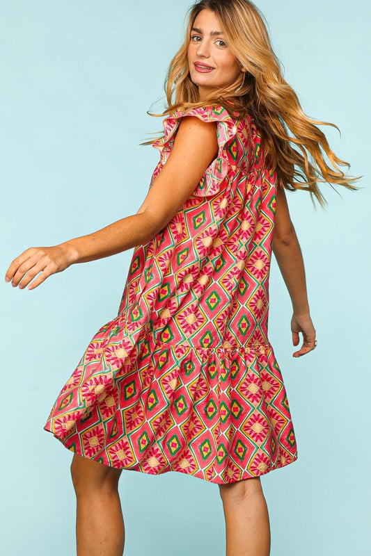 Haptics Full Size Ruffled Printed Dress with Side Pockets - Trendsi