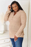 Double Take Notched Neck Ribbed Long Sleeve T-Shirt - Trendsi - Flyclothing LLC