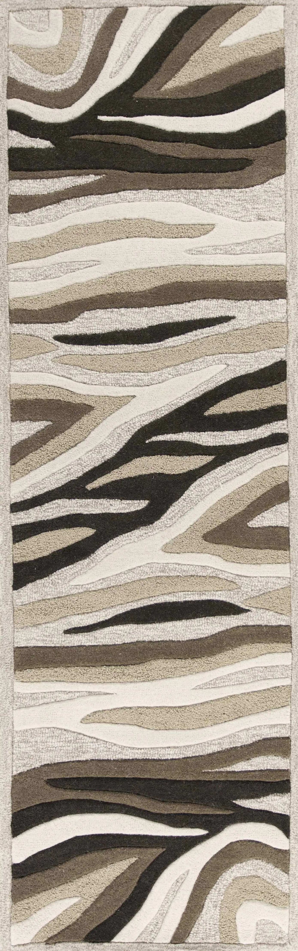 2' X 7' Natural Abstract Waves Wool Runner Rug - Homeroots - Flyclothing LLC
