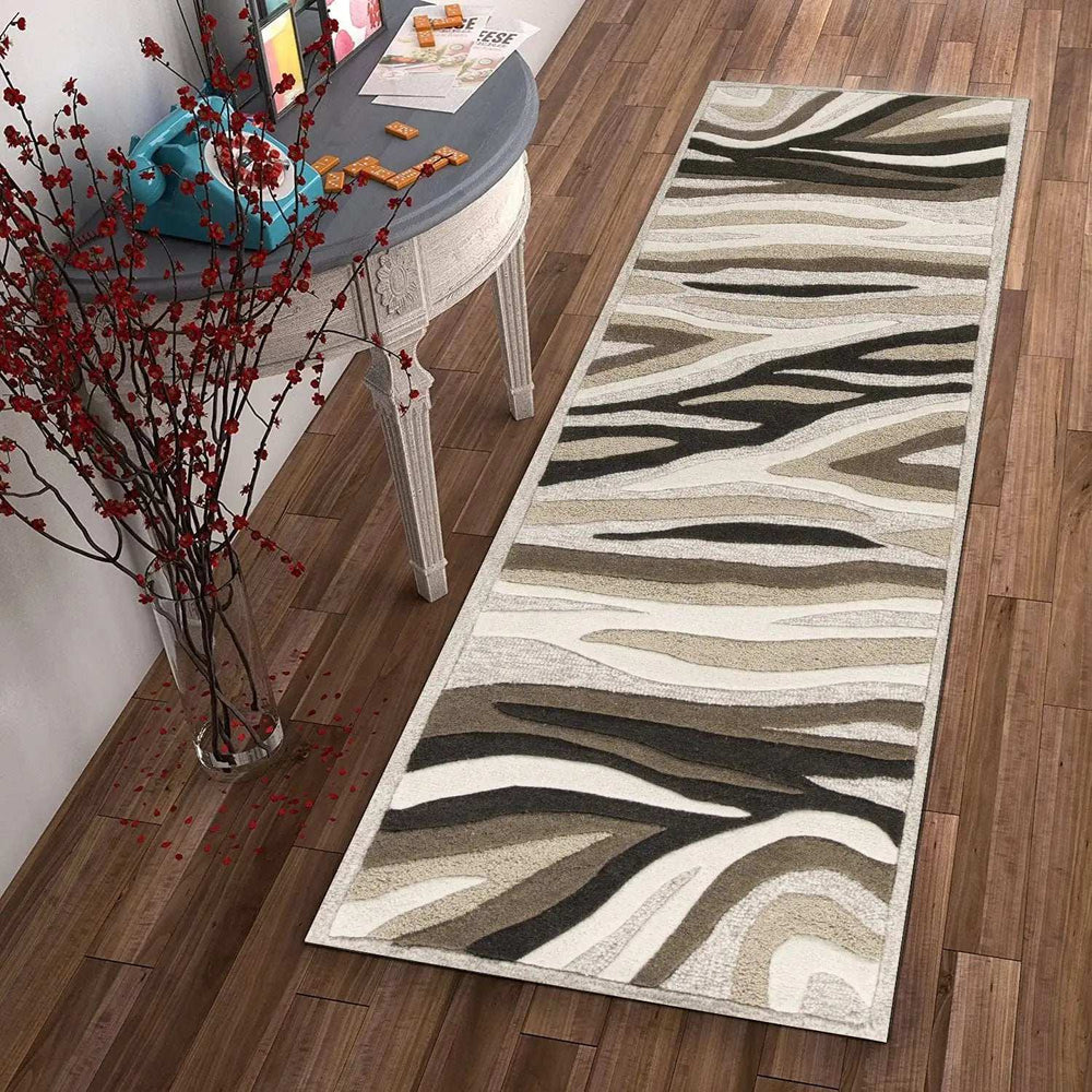 2' X 7' Natural Abstract Waves Wool Runner Rug - Homeroots - Flyclothing LLC