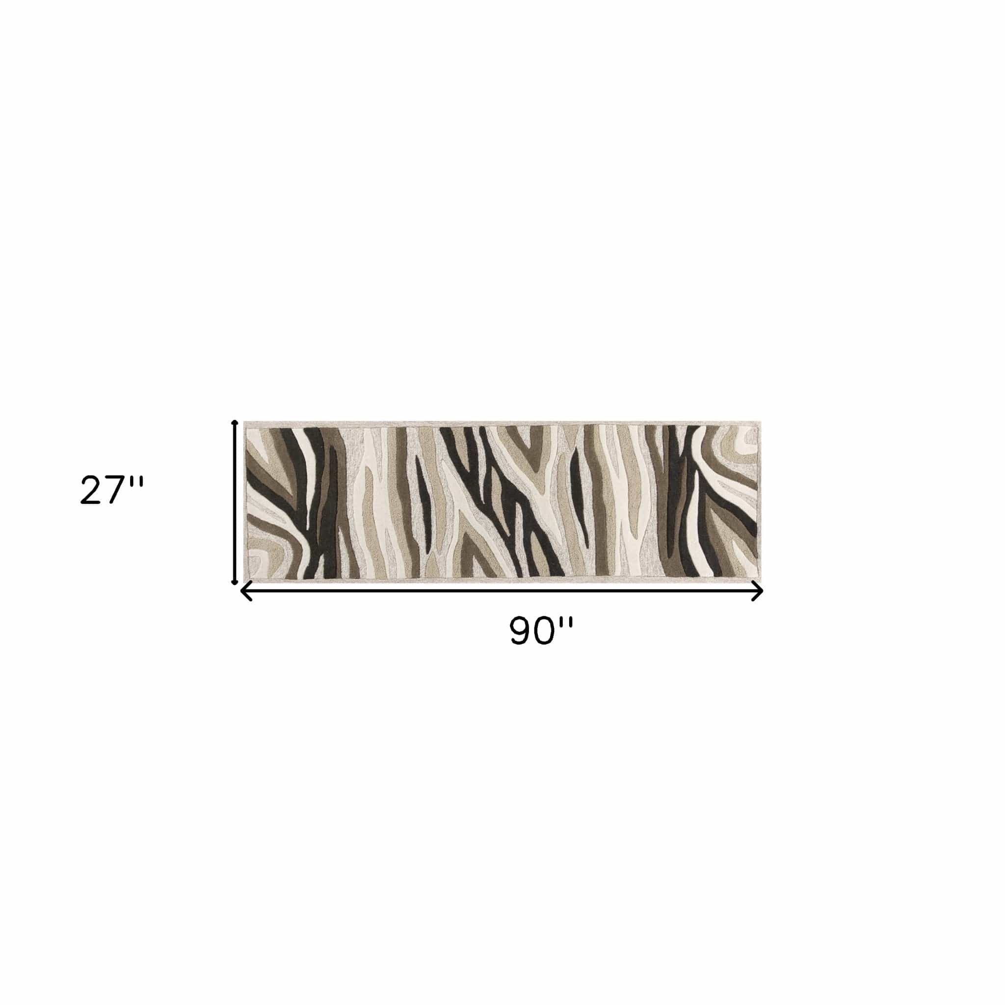 2' X 7' Natural Abstract Waves Wool Runner Rug