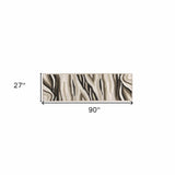 2' X 7' Natural Abstract Waves Wool Runner Rug - Homeroots
