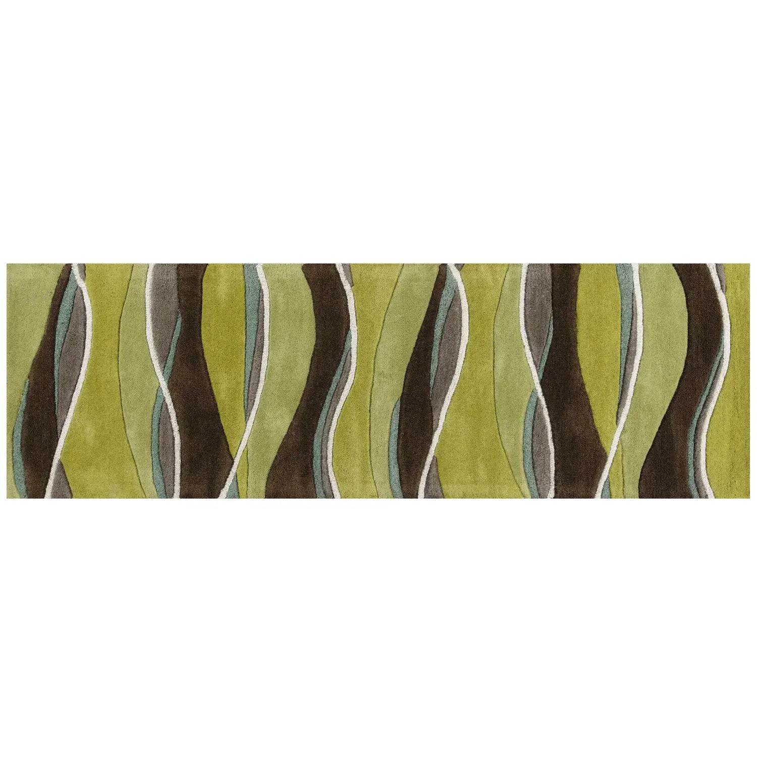 8' Lime Mocha Hand Tufted Abstract Waves Indoor Runner Rug - Homeroots - Flyclothing LLC