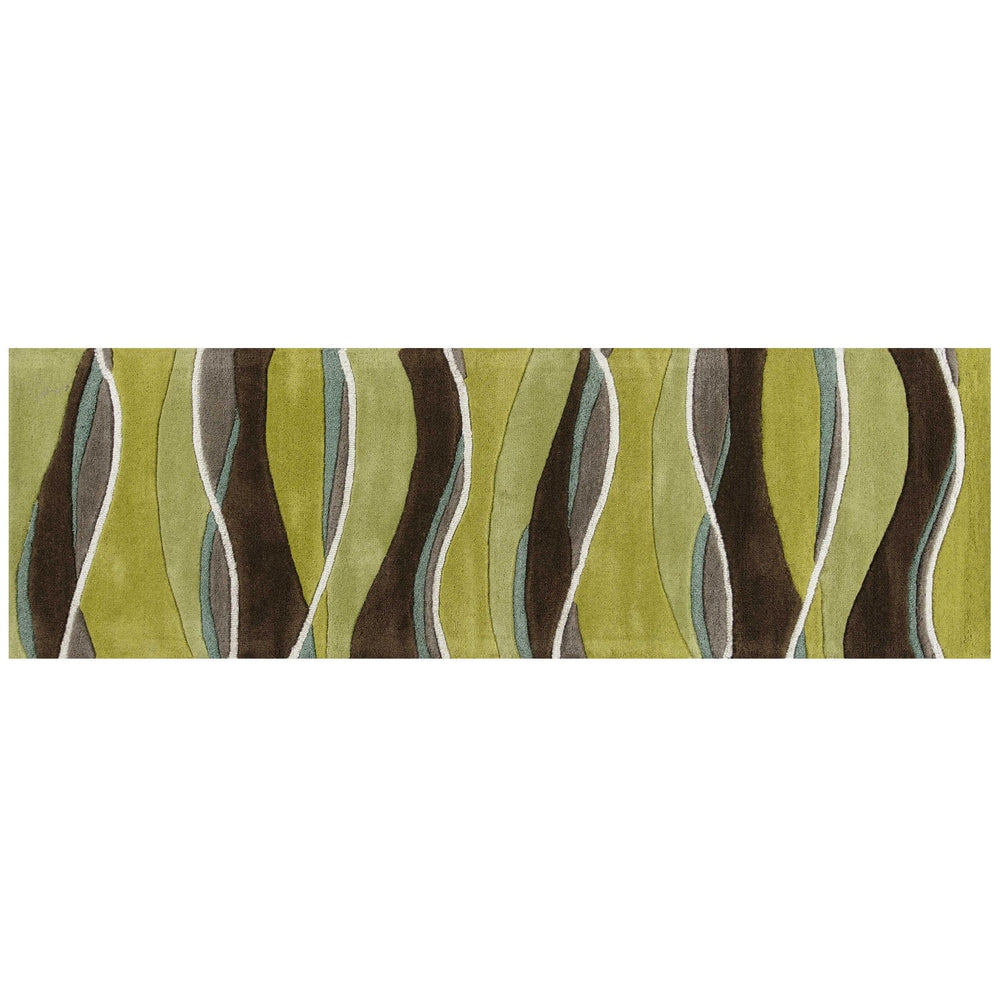 8' Lime Mocha Hand Tufted Abstract Waves Indoor Runner Rug - Homeroots