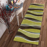 8' Lime Mocha Hand Tufted Abstract Waves Indoor Runner Rug - Homeroots