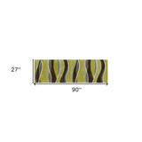 8' Lime Mocha Hand Tufted Abstract Waves Indoor Runner Rug - Homeroots - Flyclothing LLC