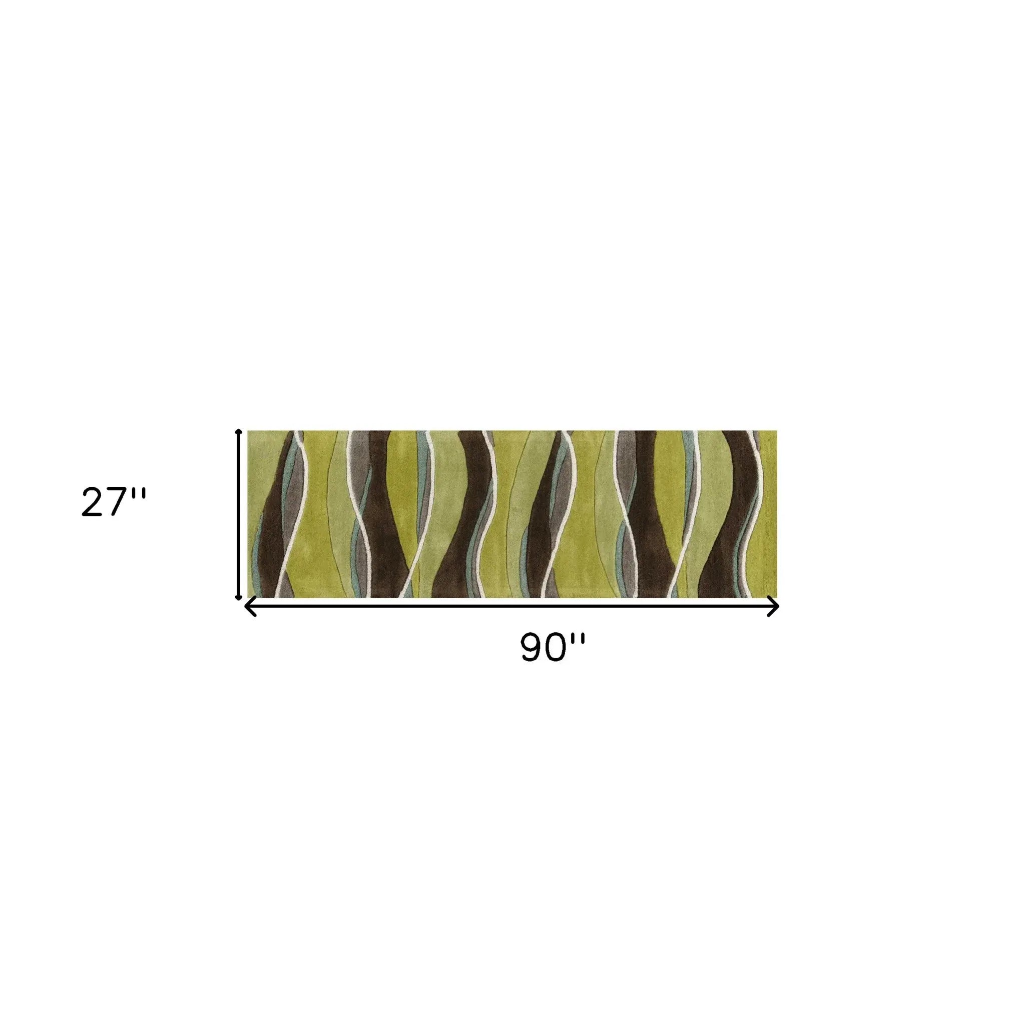 8' Lime Mocha Hand Tufted Abstract Waves Indoor Runner Rug - Homeroots - Flyclothing LLC