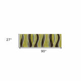 8' Lime Mocha Hand Tufted Abstract Waves Indoor Runner Rug - Homeroots