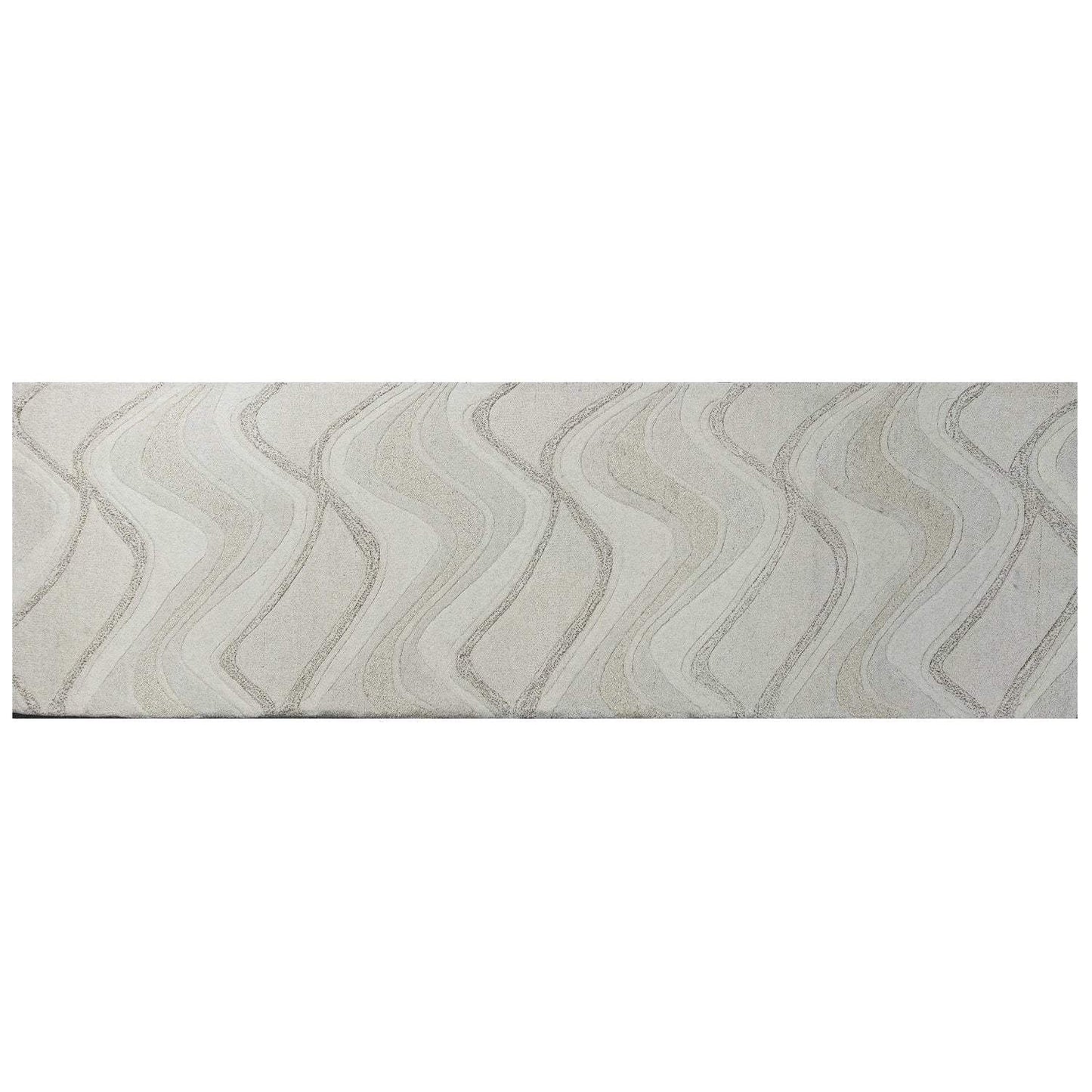 2' X 7' Ivory Abstract Waves Wool Runner Rug - Homeroots - Flyclothing LLC