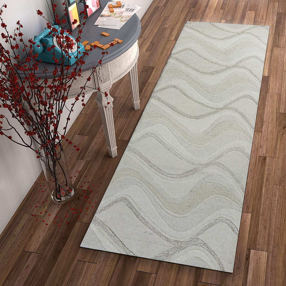 2' X 7' Ivory Abstract Waves Wool Runner Rug - Homeroots - Flyclothing LLC