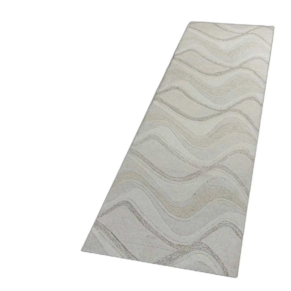 2' X 7' Ivory Abstract Waves Wool Runner Rug - Homeroots - Flyclothing LLC