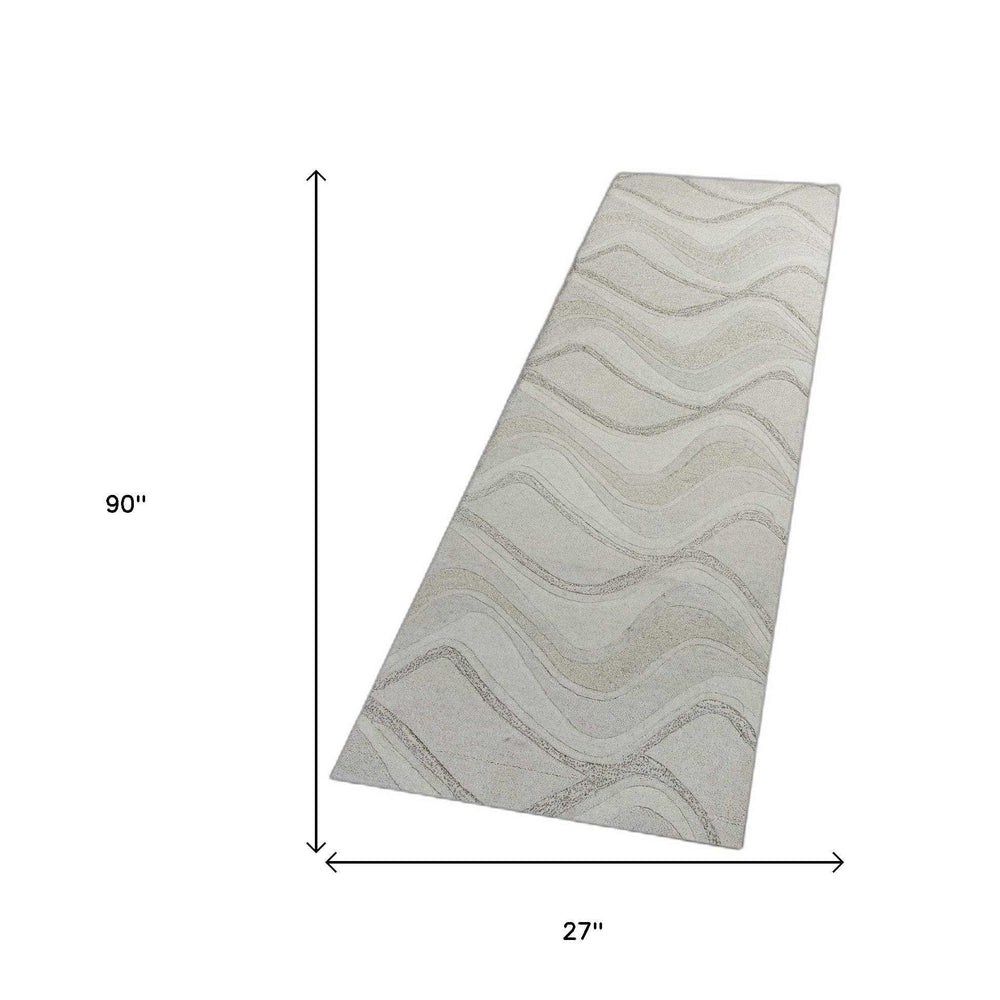 2' X 7' Ivory Abstract Waves Wool Runner Rug - Homeroots - Flyclothing LLC