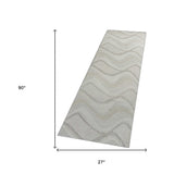 2' X 7' Ivory Abstract Waves Wool Runner Rug - Homeroots