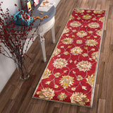 2' X 7' Red Floral Vines Bordered Wool Runner Rug - Homeroots - Flyclothing LLC