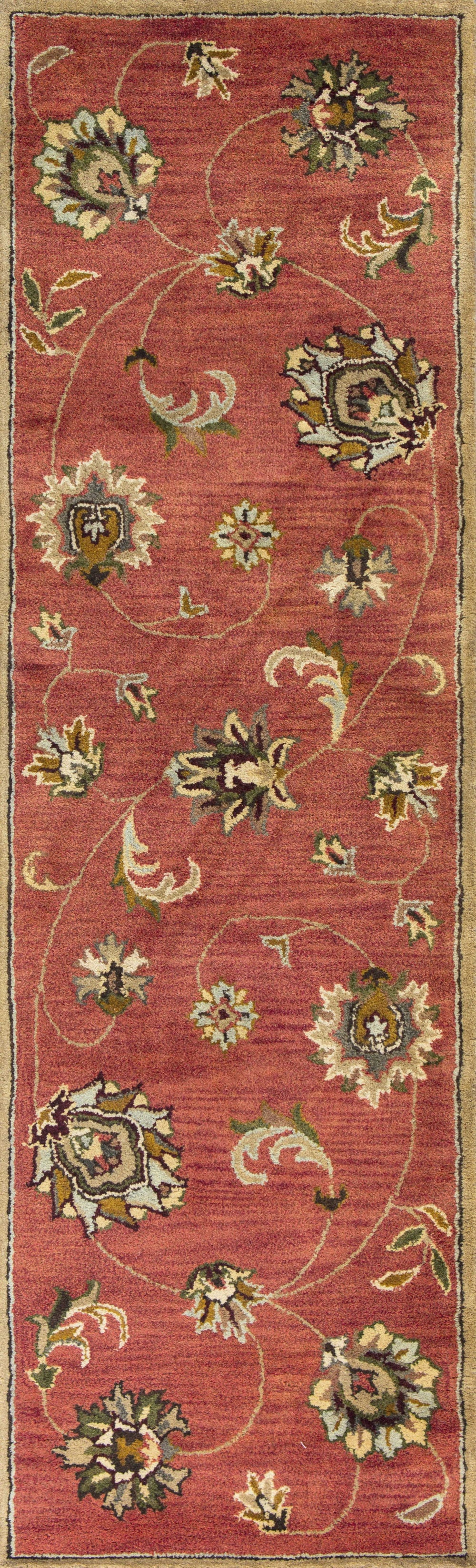 2' X 7' Sienna Floral Vines Wool Runner Rug - Homeroots
