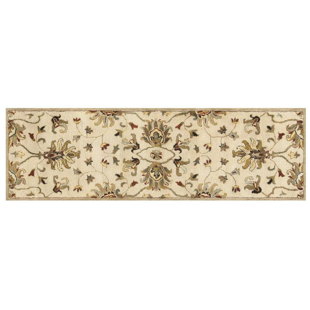 8' Champagne Wool Floral Handmade Runner Rug - Homeroots - Flyclothing LLC