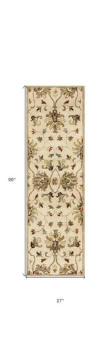 8' Champagne Wool Floral Handmade Runner Rug - Homeroots - Flyclothing LLC