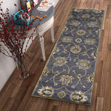 7' Midnight Blue Hand Tufted Wool Traditional Floral Indoor Runner Rug - Homeroots