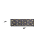 7' Midnight Blue Hand Tufted Wool Traditional Floral Indoor Runner Rug - Homeroots