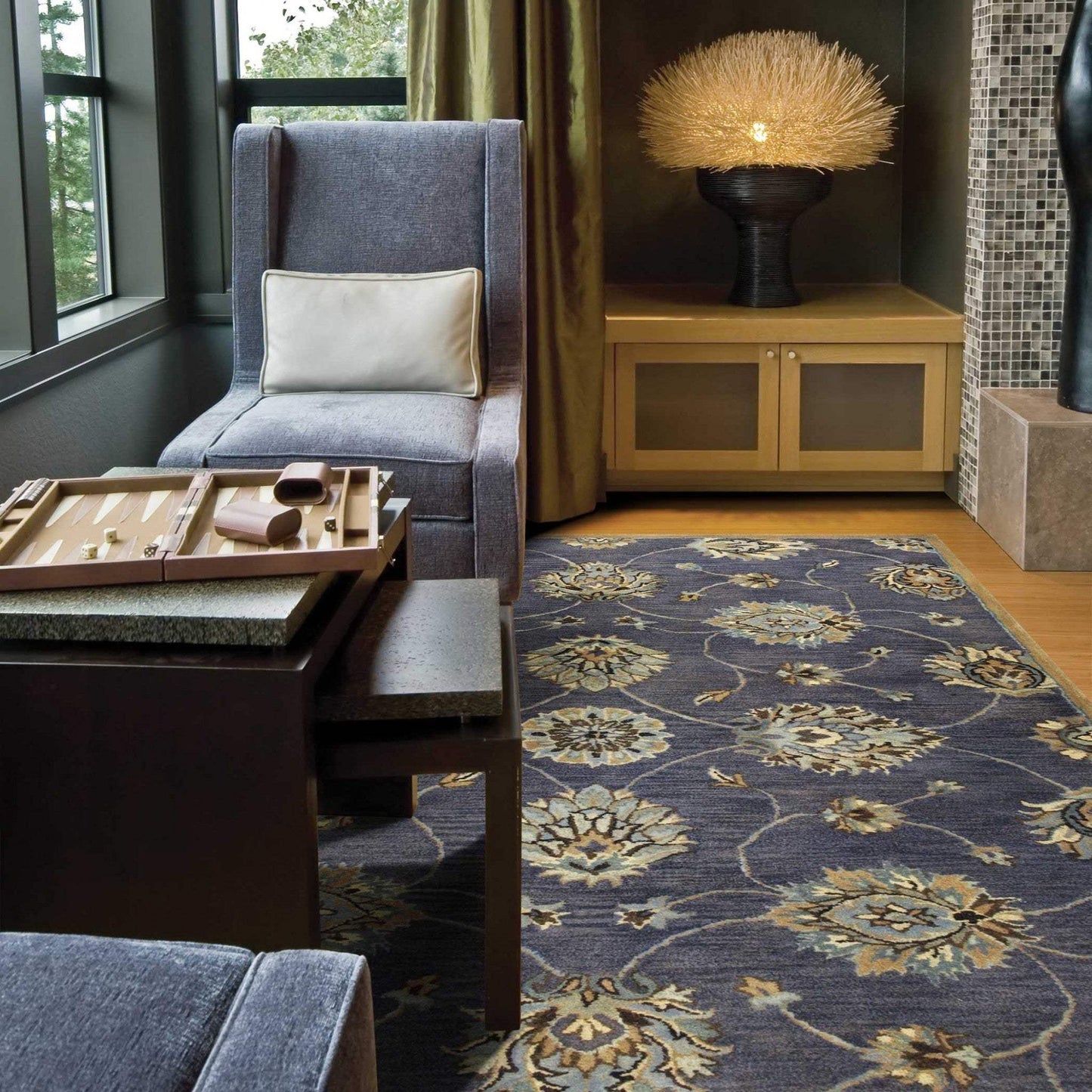 3' X 5' Midnight Floral Vines Wool Area Rug - Homeroots - Flyclothing LLC