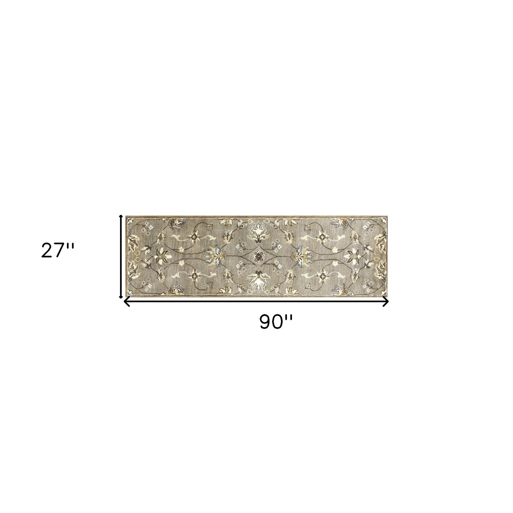 7' Grey Hand Tufted Wool Traditional Floral Indoor Area Rug - Homeroots - Flyclothing LLC