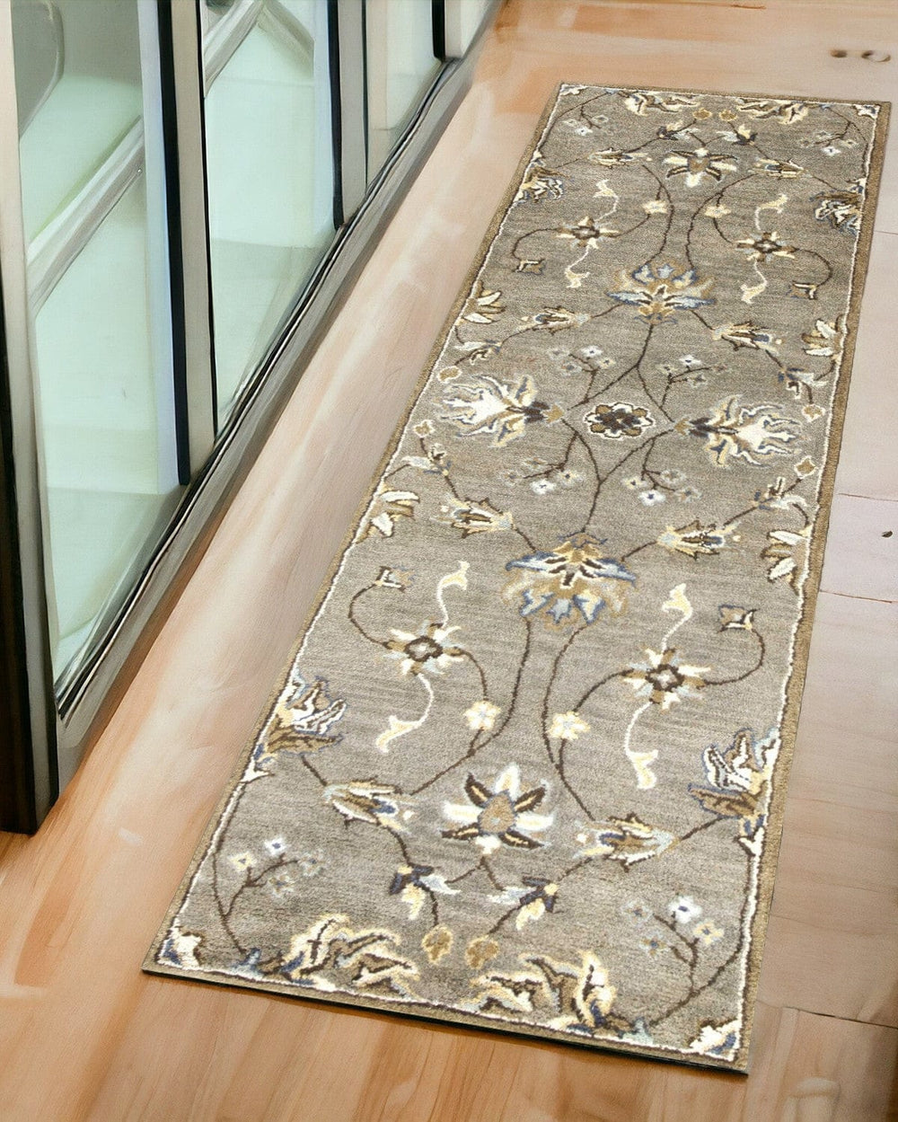 7' Grey Hand Tufted Wool Traditional Floral Indoor Area Rug - Homeroots