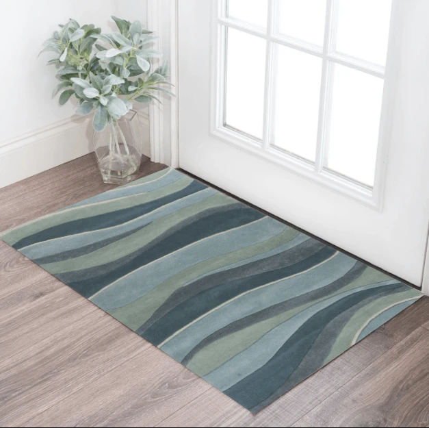 3' X 5' Ocean Blue Teal Hand Tufted Abstract Waves Indoor Area Rug - Homeroots