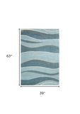 3' X 5' Ocean Blue Teal Hand Tufted Abstract Waves Indoor Area Rug - Homeroots