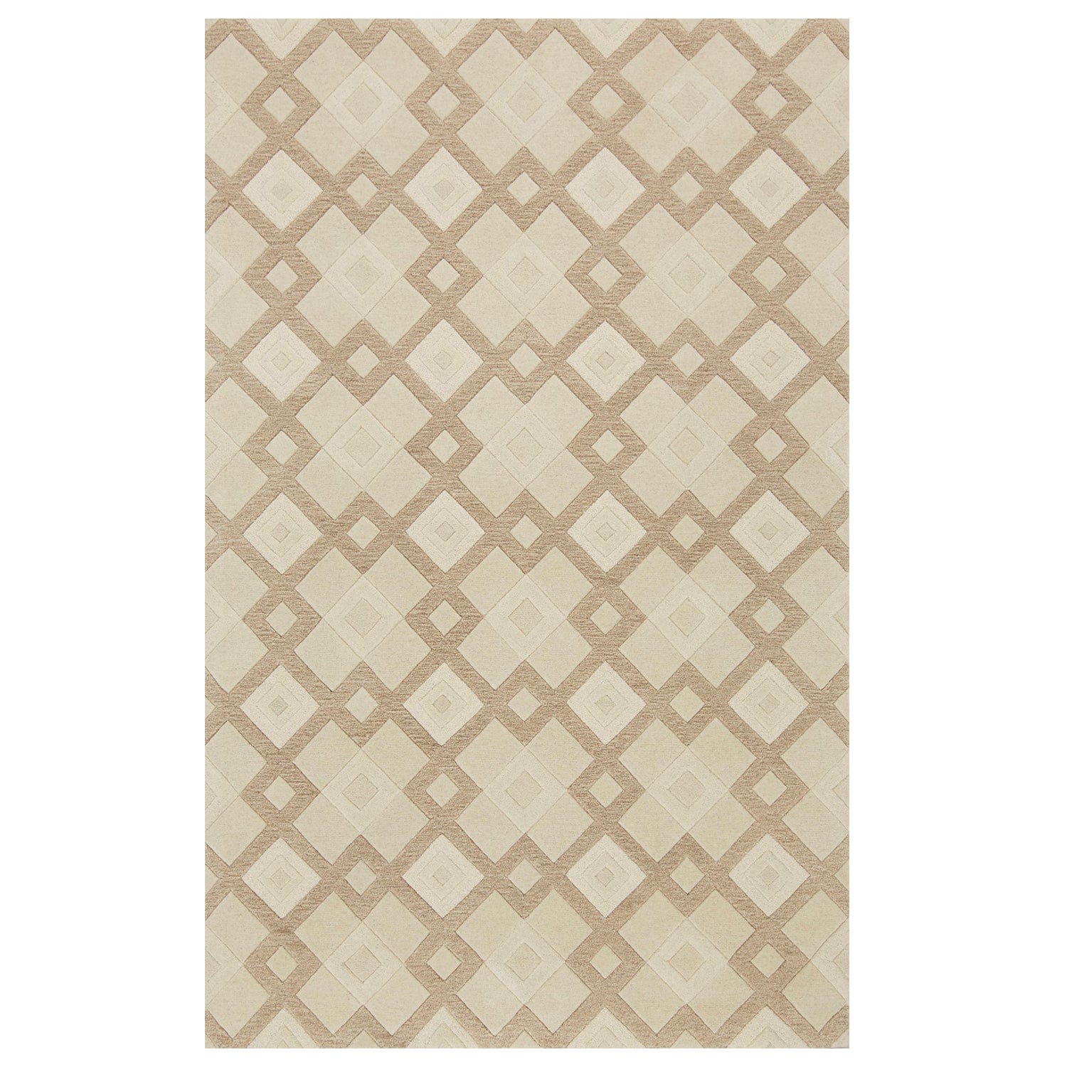 3' X 5' Ivory Geometric Diamonds Wool Area Rug - Homeroots