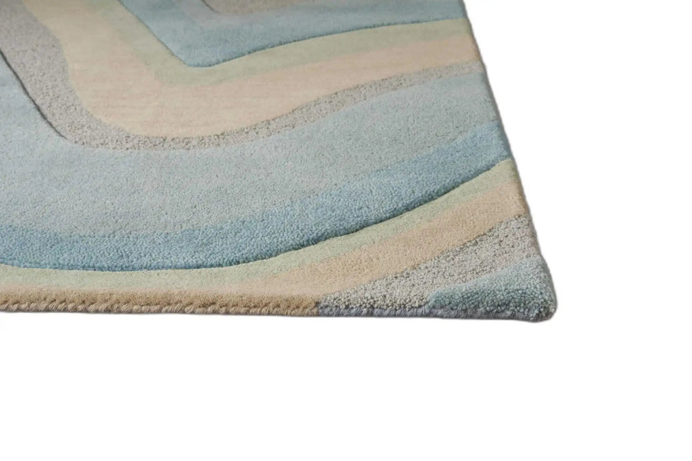 3' X 5' Ocean Blue Beige Hand Tufted Abstract Waves Indoor Area Rug - Homeroots