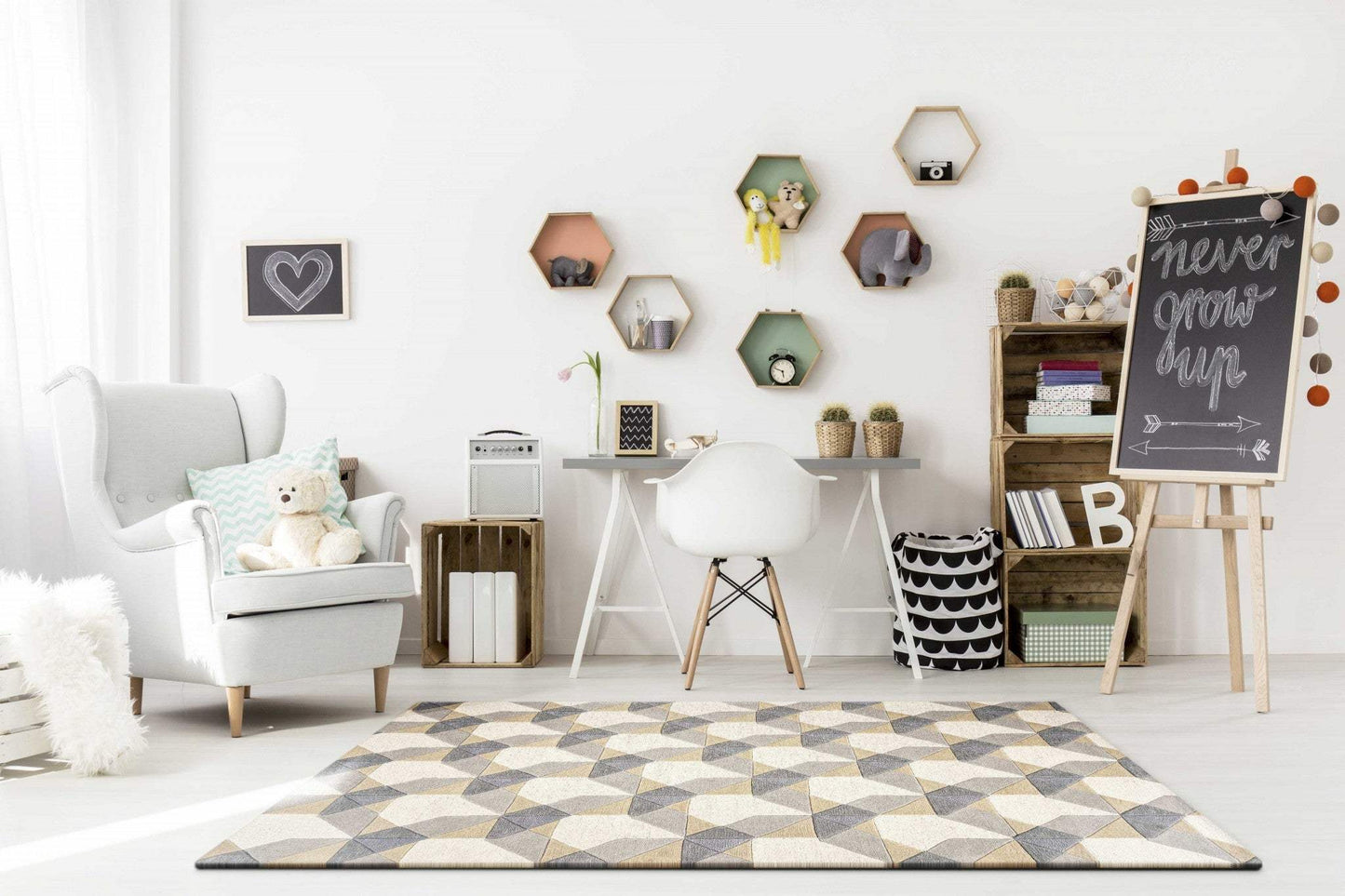 3' X 5' Ivory Or Grey Geometric Wool Area Rug - Homeroots - Flyclothing LLC