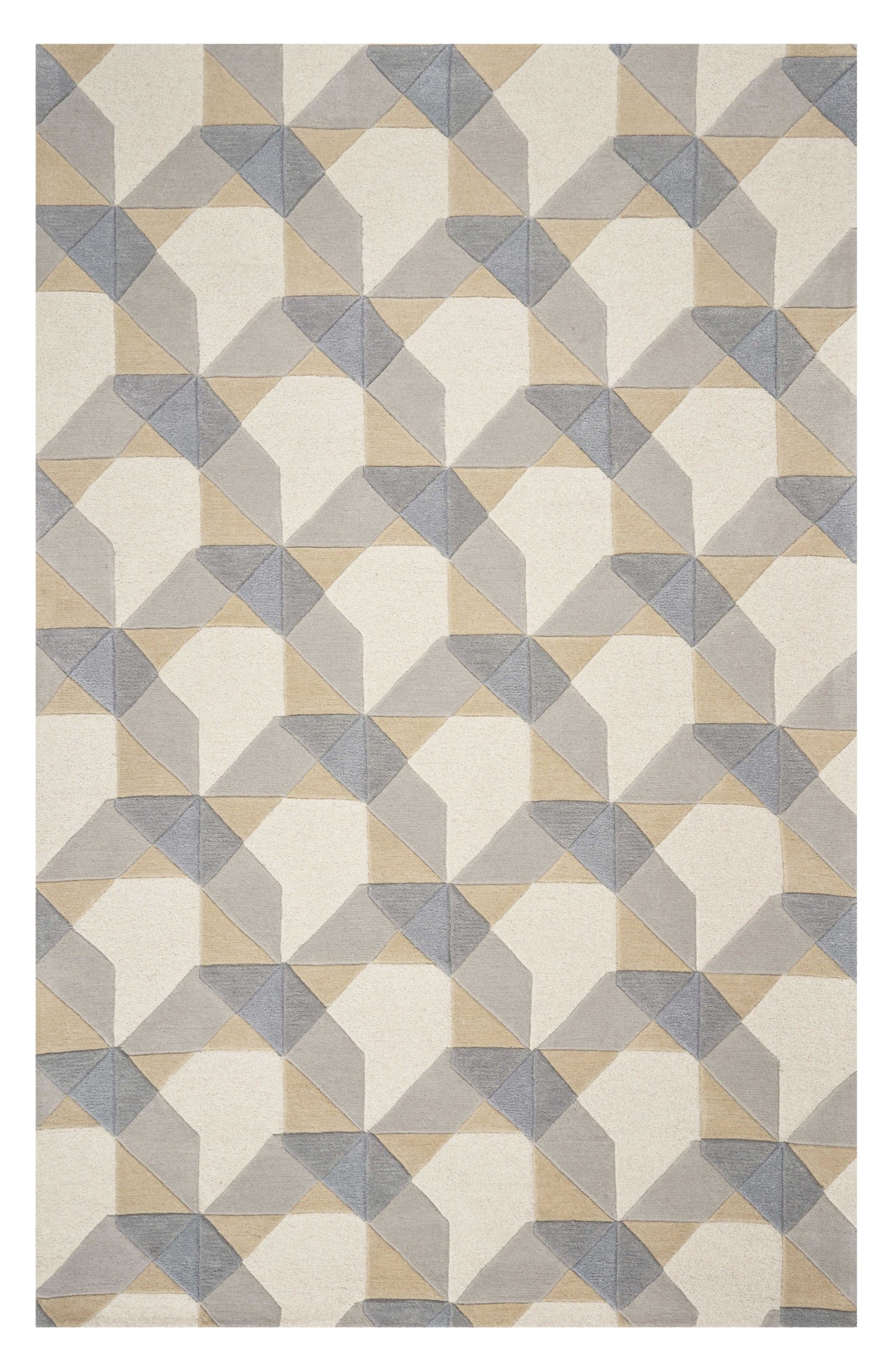 3' X 5' Ivory Or Grey Geometric Wool Area Rug