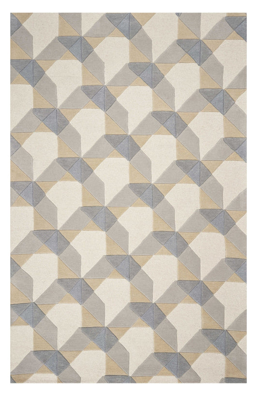 3' X 5' Ivory Or Grey Geometric Wool Area Rug