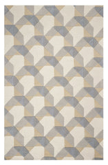 3' X 5' Ivory Or Grey Geometric Wool Area Rug
