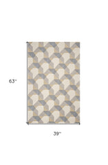 3' X 5' Ivory Or Grey Geometric Wool Area Rug