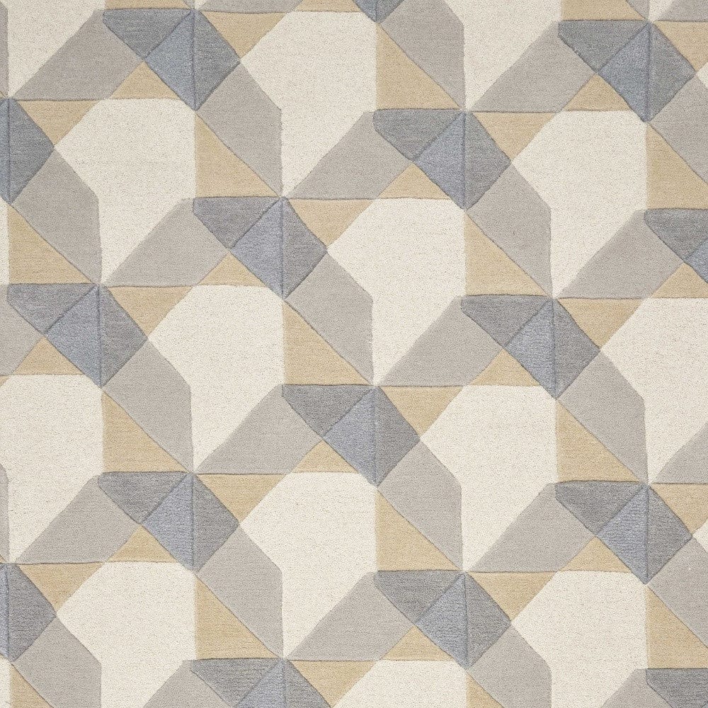 3' X 5' Ivory Or Grey Geometric Wool Area Rug