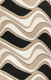 3' X 5' Black Or Beige Abstract Waves Wool Area Rug - Homeroots