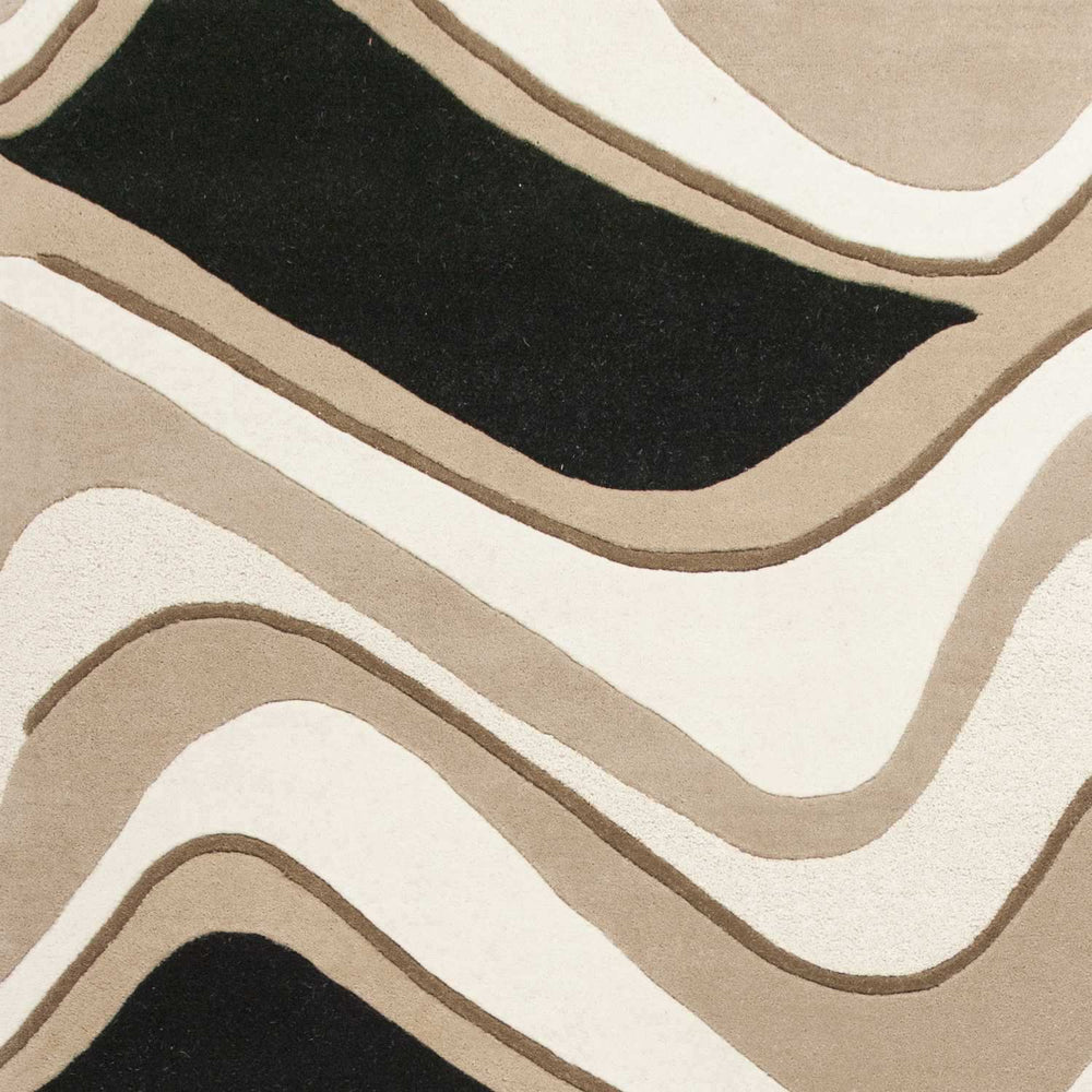 3' X 5' Black Or Beige Abstract Waves Wool Area Rug - Homeroots - Flyclothing LLC