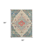 5' X 7' Blue and Beige Medallion Hand Woven Distressed Area Rug - Homeroots
