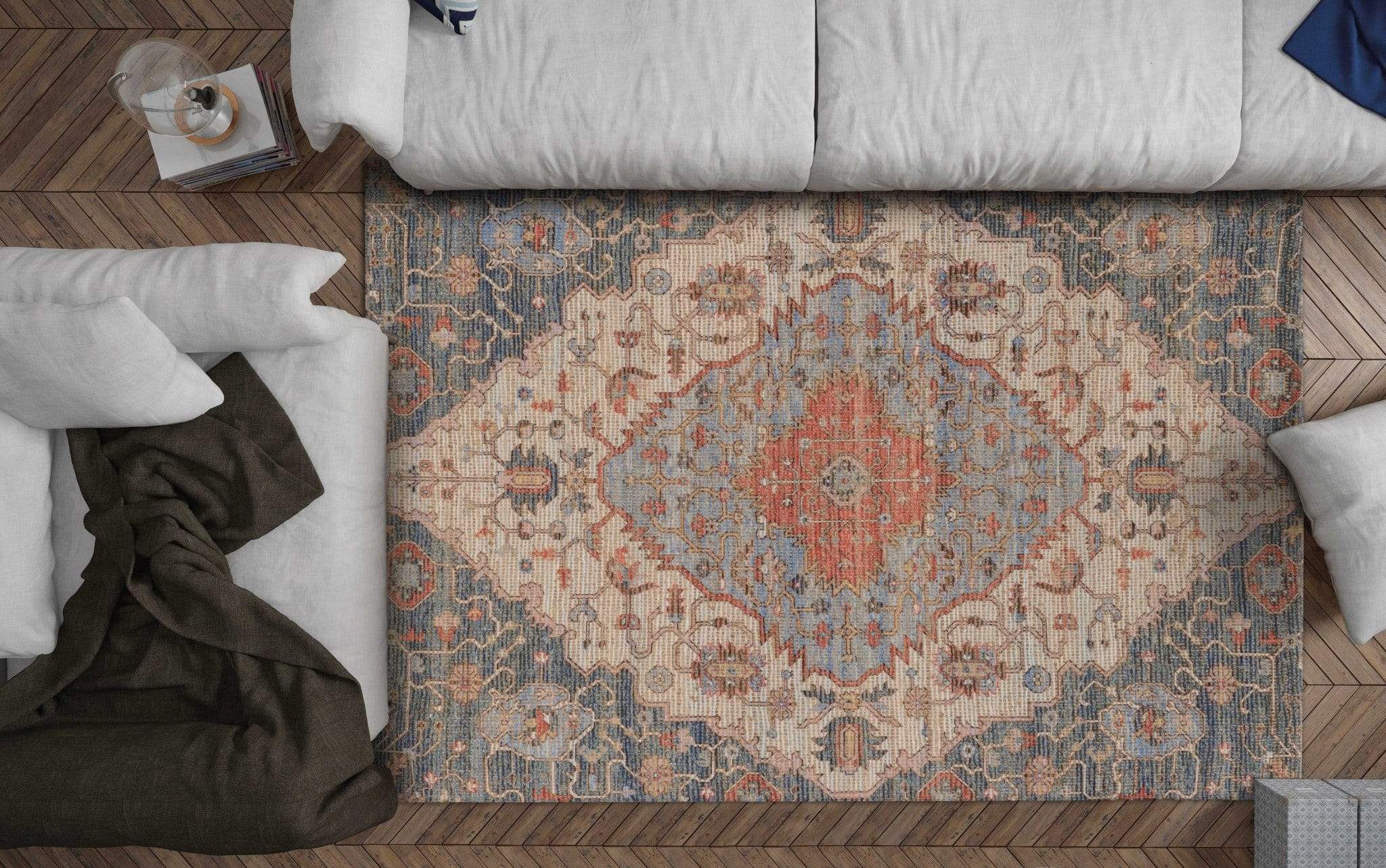 5' X 7' Blue and Beige Medallion Hand Woven Distressed Area Rug - Homeroots - Flyclothing LLC