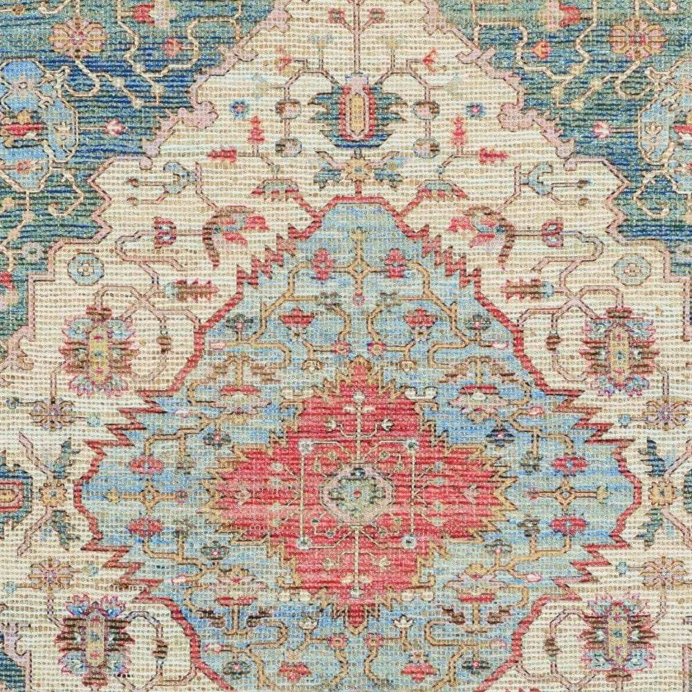 5' X 7' Blue and Beige Medallion Hand Woven Distressed Area Rug - Homeroots - Flyclothing LLC