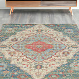 5' X 7' Blue and Beige Medallion Hand Woven Distressed Area Rug - Homeroots