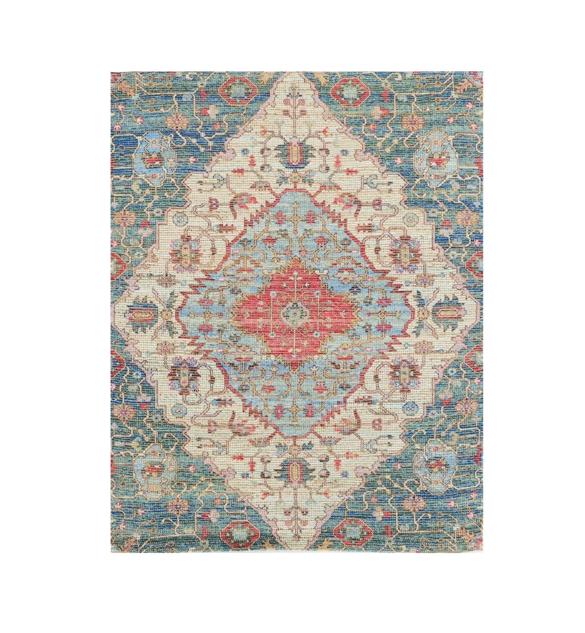 5' X 7' Blue and Beige Medallion Hand Woven Distressed Area Rug - Homeroots - Flyclothing LLC