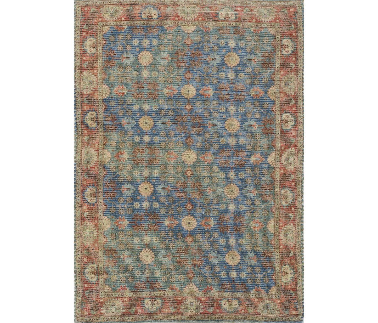5' X 7' Blue and Red Floral Medallion Hand Woven Area Rug - Homeroots - Flyclothing LLC