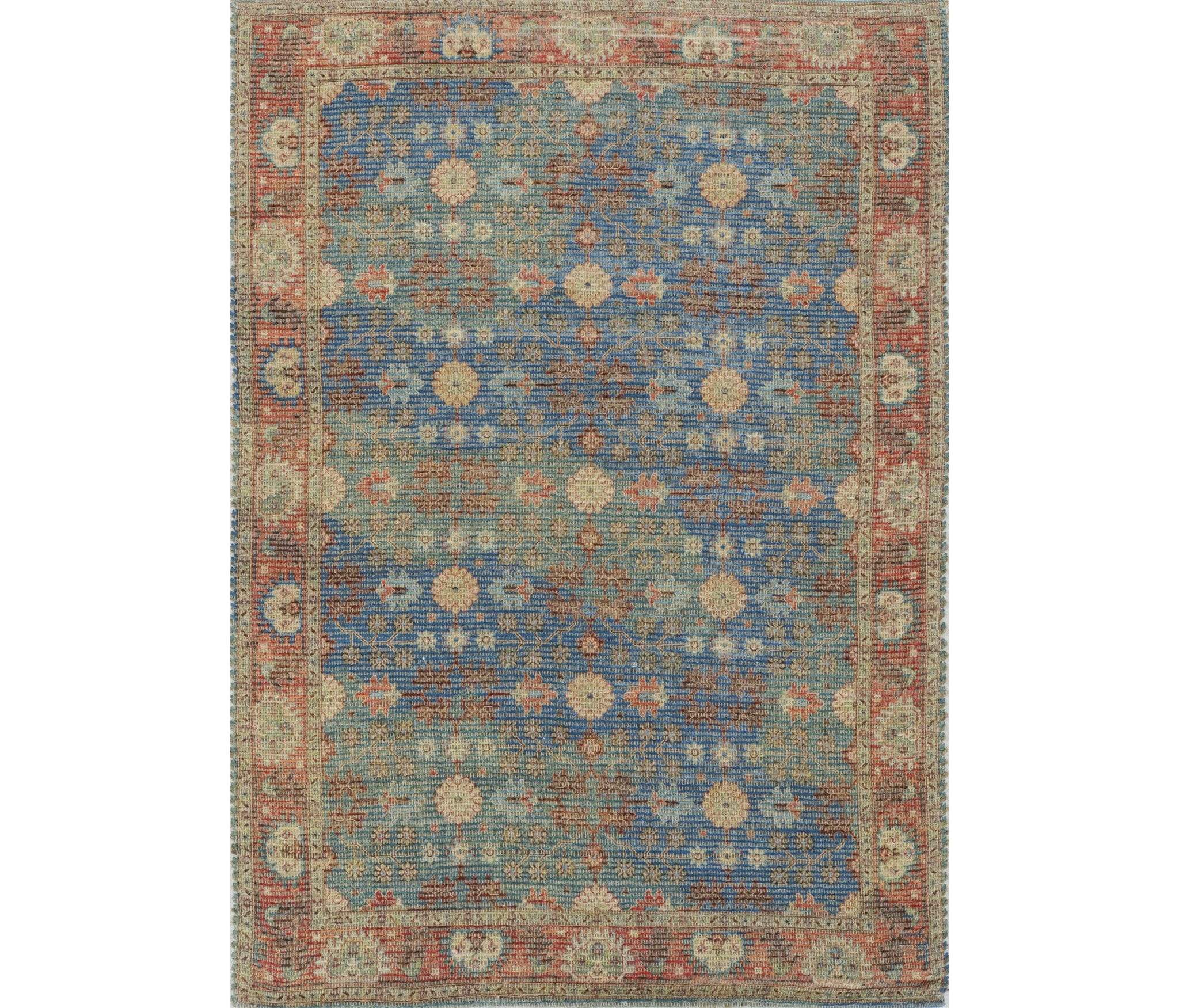 5' X 7' Blue and Red Floral Medallion Hand Woven Area Rug - Homeroots - Flyclothing LLC