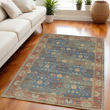 5' X 7' Blue and Red Floral Medallion Hand Woven Area Rug - Homeroots