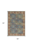 5' X 7' Blue and Red Floral Medallion Hand Woven Area Rug - Homeroots